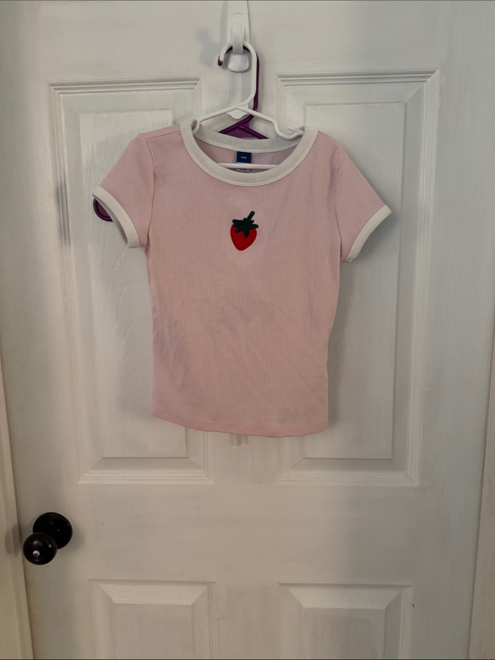 Old Navy Pink Ribbed Tee with White Trim and Strawberry Patch - Kids